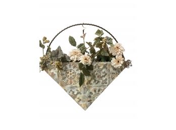 Beautiful Metal Basket Styled Wall Art With Faux Flowers.
