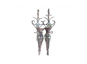 Two Lovely Wall Hanging Metal Candle Holders