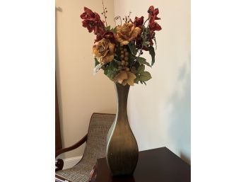 Decorative Metal Vase With Faux Flower Bouquet (19 In Tall)