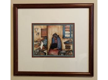Signed Lithograph. After Maria: San Ildefonso By Pena, Framed With Glass