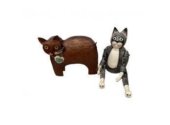 Adorable Cat Decor Including Bendable Sitting Cat And Metal Cat Candle Holder!