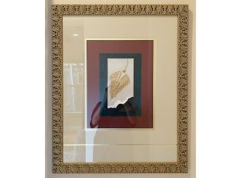 Gold Color Feather Art In Frame, 25 X 32 Inches