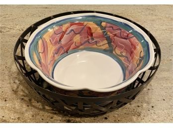 Decorative Serving Bowl With Metal Basket