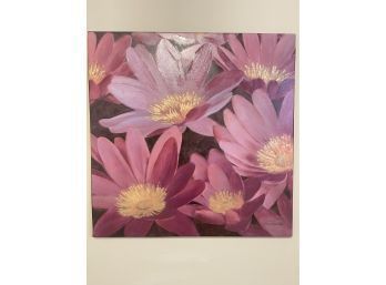Beautiful Purple/pink Flower Canvas Painting By Fabrice De Villeneuve, Signed In Bottom Corner