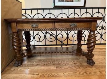 Wooden Desk With Beautiful Carved Features (53 X 30 X 29)
