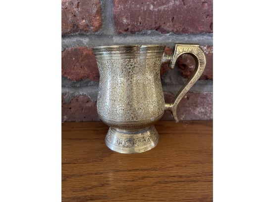 Gorgeous Gold Toned Mug With Floral Etchings