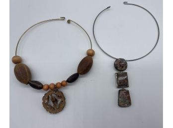 Beautiful Wire Hoop Necklaces With Stone And Bead Details