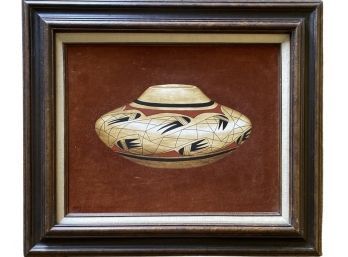 Pueblo Pottery Art Piece Lined With Soft Material, Framed