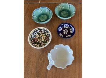 Collection Of Tiny Decorative Sauce Bowls And Plates