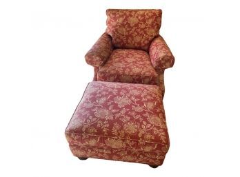 Beautiful Red Patterned Cushion Chair With Ottoman