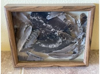 Very Unique Framed Stone With Feather Accent Pieces