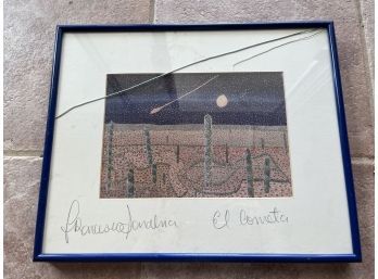 Francisco Sanabria El Cometa Print Signed, Glass Cracked On Frame (15 X 12)