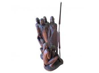 STUNNING African Wood Carved Sculpture With Various Figures