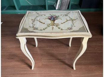 Chic Wooden Side Table With Floral Accents (21 X 15 X 23)