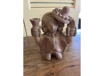 Small Ceramic Aztec Inspired Statue 7 In Long