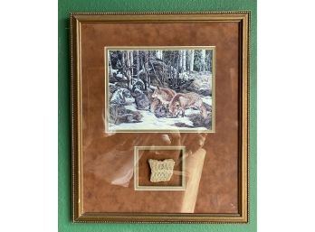 Judy Larson 1990 Art Print Of Foxes In Shadowbox Frame