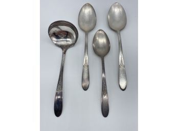 Oneida, Tudor Plate, Silverware. 3 Spoons And 1 Ladle.