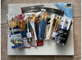 Collection Of Art Supplies (Paintbrushes And 16 X 20 Canvas)