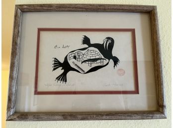 Enook Manomie Signed And Stamped Man In Bird Print Framed (10 X 13)
