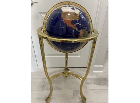 Unique Floor Standing Blue World Globe Gold Colored Tripod