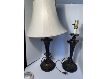 2 Wooden Lamps- One With Shade