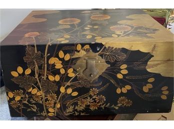 Black Lacquer Chest With Gold Colored Accents