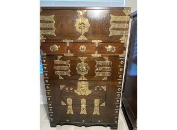 Exquisite Antique Asian Cabinet With Stunning Brass Hardware