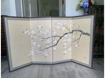Asian Art 4 Panel Screen Divider - Cherry Blossoms