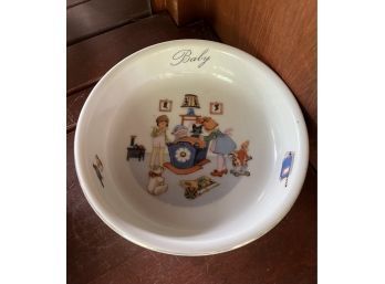 Vintage Baby Plate With Painted Childrens Scene 1920s