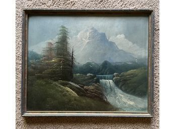 Landscape Painting Forest With Mountain 21 X 17 1/4)