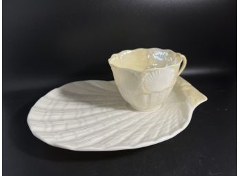 Vintage Belleek Irish Shell Themed Teacup And Saucer