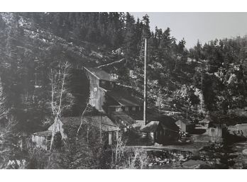 Black And White Photo Of Buildings On Mountainside, Matted And Framed (20 1/4 X 16)