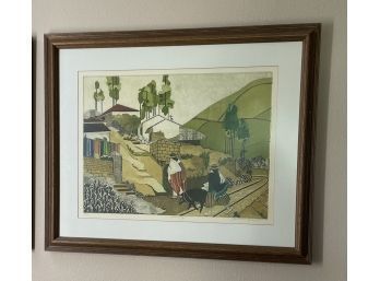 Artwork - Village City Theme, Numbered 9/30. Signed By Artist Jeanne Heilman, Framed & Matted. 34' X 28'