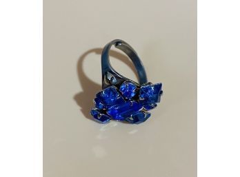 Blue Rhinestone Ring, Fits Size 7 Approximately