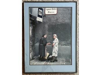 Two Women In A Town In Germany Photograph Signed By Artist Greg Schlack, Matted And Framed (18 3/4 X 25)