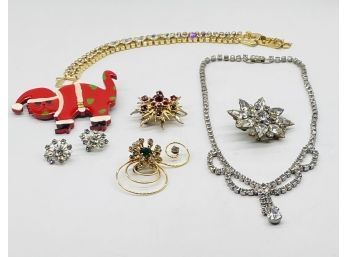 Holiday Sparkle Time - Rhinestone Pins, Bracelet And Necklace