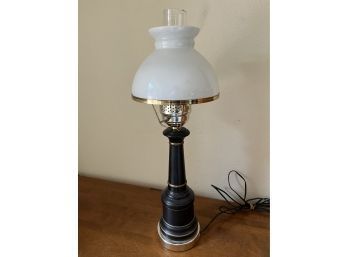 Brown With Gold Etching Table Lamp With White Glass Lampshade (24 Inches Tall)