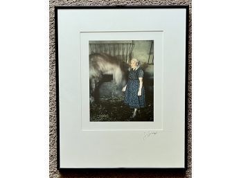 Women In Stable With Horse Photograph Signed By Artist Greg Schlack, Matted And Framed (16 1/2 X 20 1/4)