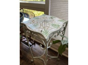 Decorative Metal Plant Stand With Tile Top And Dragonfly Design (10 X 10 X 24 1/2)