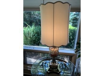 Gorgeous Ceramic And Metal Table Lamp With Scenic Painting And Details, Includes White Lampshade (34 X 13 1/2)