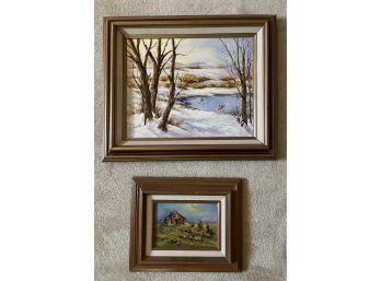 Autumn And Winter Landscape Paintings Framed And Signed By Artisit