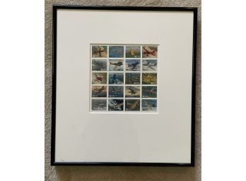 Framed And Matted $.32 Stamps Of Vintage Airplanes. 13' X 15'