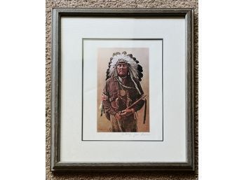 Vintage Print Of Medicine Crow, By Artist, Bama 73, Matted And Framed (14 3/4 X 17 1/4)