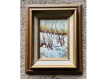 Winter Nature Scene Painting, Signed By Artist, Framed  (9 3/4 X 11 3/4)