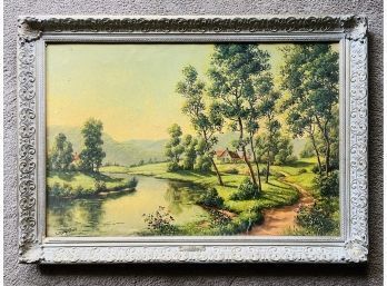 Summer Homestead Nature Scene Print, By L. R. Rutherford, Framed With Beautiful Wooden Carvings (41 X 29 1/4