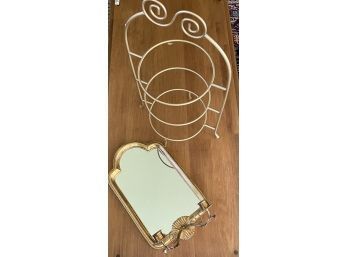 Gold Tone 3 Tier Plate-holder, Wall Mirror  With Candleholders From Italy