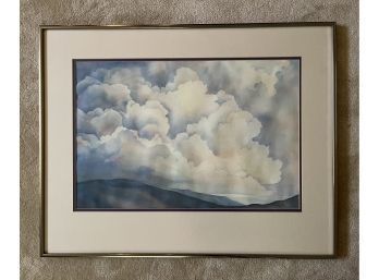 Dreamy Floating Clouds In Sky Watercolor Painting Signed By Artist (28 1/4 X 22 1/4)