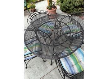 Black Metal Table And Chairs With Stripped Cushions (4) Patio Set