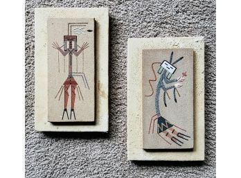 Southwestern Handmade Sand Art With Leather Boarder (6 1/5 X 10 Each)