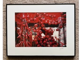 Dried Red Peppers Hanging In Marker Photograph, Signed And Matted Greg Schlack (26 1/4 X 20 1/4)